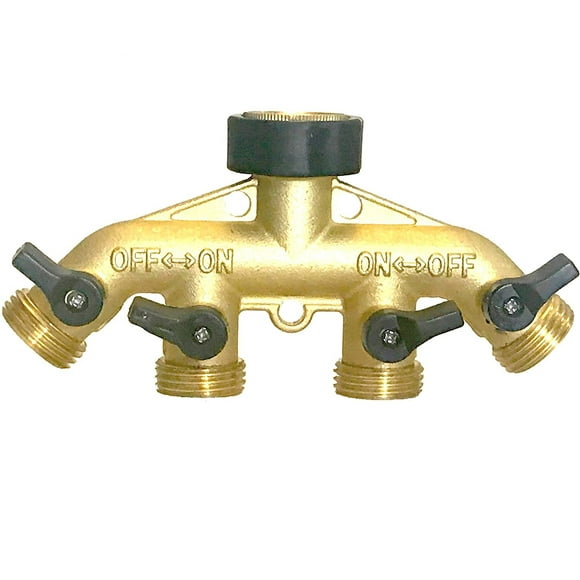Garden Hose Splitter | 4 Way Hose Splitter | Hose Connectors Faucet Splitter | Heavy Duty Brass Splitter | Hose Bib Outlet Splitter | Hose Spigot Adapter 4 Valves