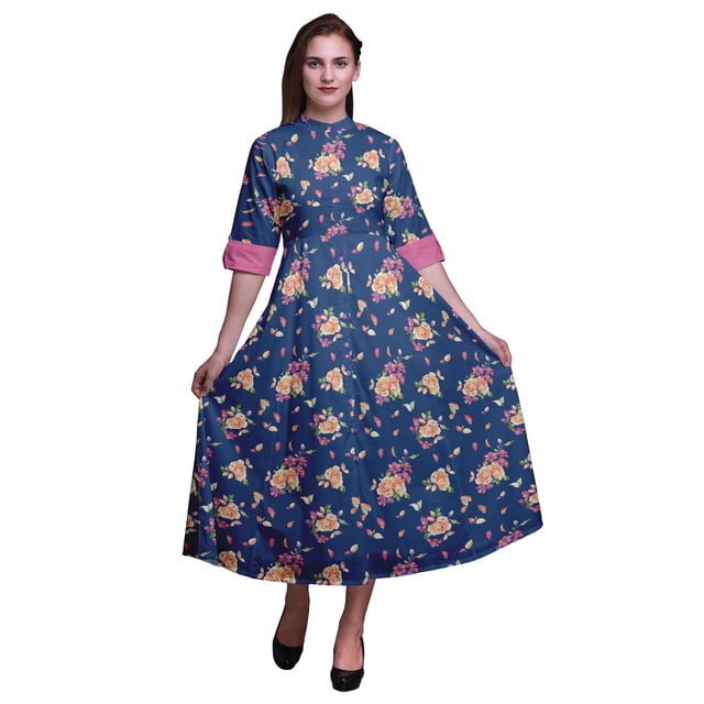 Bimba Floral Ladies Button Down Print Dress A-Line Cocktail Party Shirt Dress-X-Small