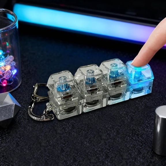 Fidget Keyboard Clicker, LED Mini Keyboard Fidget, 4-in-1 Keyboard Keychain, Mechanical Keyboard Fidget Toy for Anxiety Relief Adults Kids Office Home (Lighted)