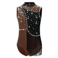 thumbnail image 2 of Nyeemya Children Girls Latin Dance Dress Color Block Tassel Fringed Leotard Figure Skating Bodysuit Brown 6, 2 of 4