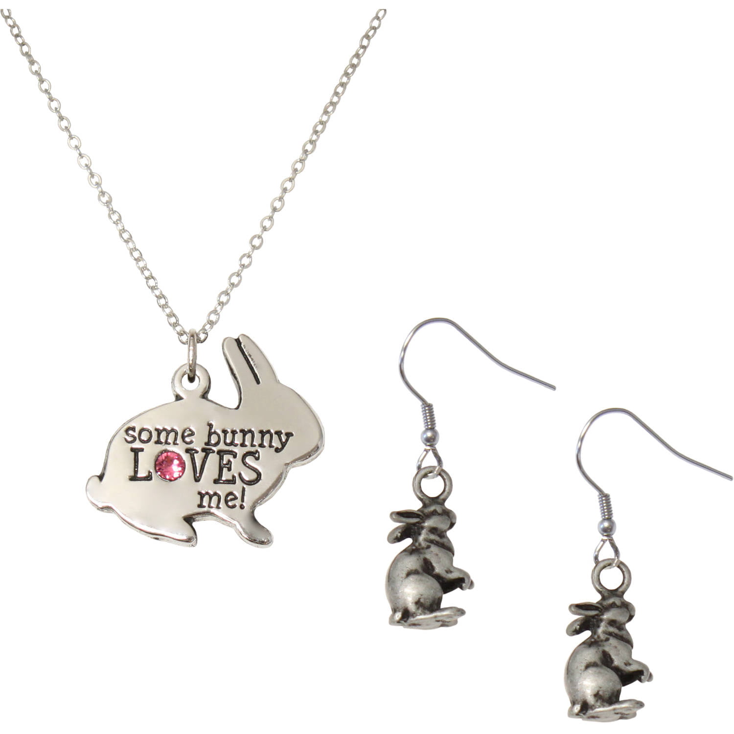 Gloria Duchin - Rhodium Bunny Necklace and Earrings Jewelry Set ...