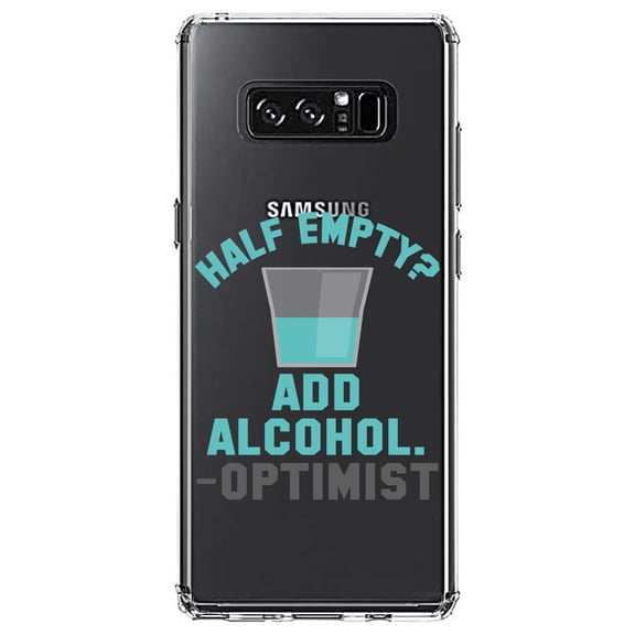 DistinctInk Clear Shockproof Hybrid Case for Samsung Galaxy Note 8 - TPU Bumper Acrylic Back Tempered Glass Screen Protector - Half Empty? Add Alcohol. -Optimist