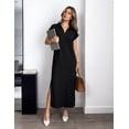 thumbnail image 6 of Merokeety Womens Summer Maxi Dress V Neck Collared Vacation T Shirt Long Dresses Black 2xl, 6 of 8