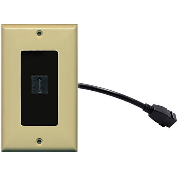 RiteAV (1 Gang Decorative HDMI Wall Plate w/Pigtail Extension Cable Ivory (Black Insert)