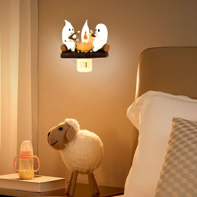 2 Piezas Luz Parpadeante de Fogata Fantasma LED 3D Luz de Fogata Pequeña de Imitación Luz de Halloween con Llama Parpadeante (UE)