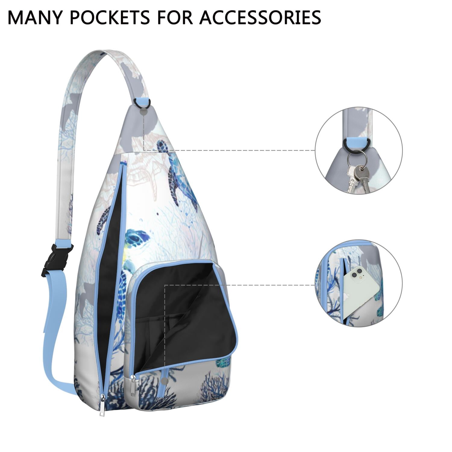 Hawaiian Sea Turtle Print Sling Bag&nbsp;- Tropical Ocean Animal Design Crossbody Backpack, Water-Resistant Marine Life Shoulder Pack (Cute Cartoon Turtle Pattern)