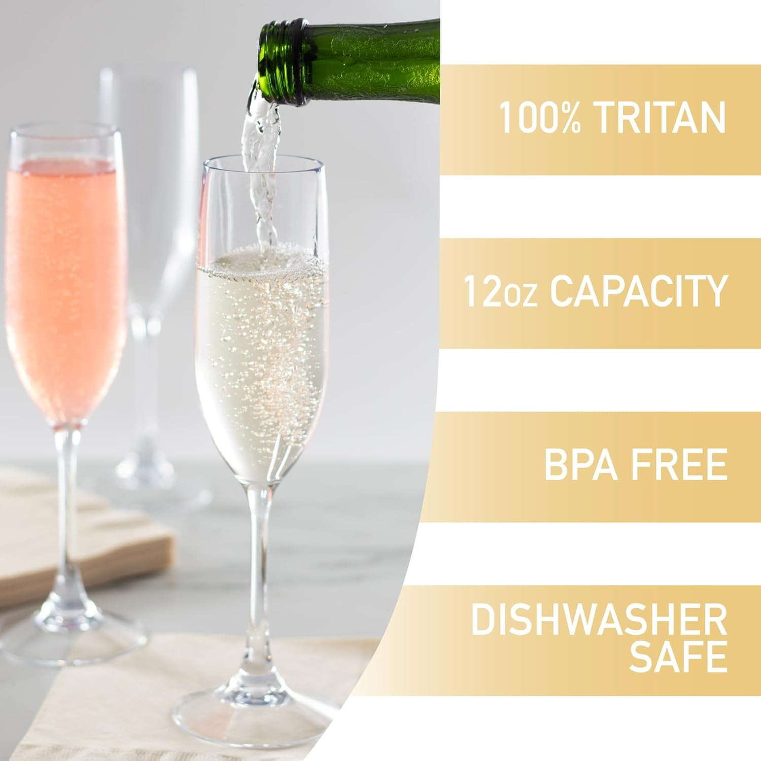 D'Eco Unbreakable 12 oz Champagne Flutes (Set of 8) 100% Tritan Reusable Mimosa & Champagne Glasses - Perfect Cocktail Glasses for Hosting Parties Indoors & Out - Great Graduation Gift