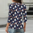 thumbnail image 4 of Women's Cute Halloween Shirts Pumpkin Ghost Print 3/4 Sleeve Tops Henley V Neck Graphic Tees Fall Shirt, 4 of 5