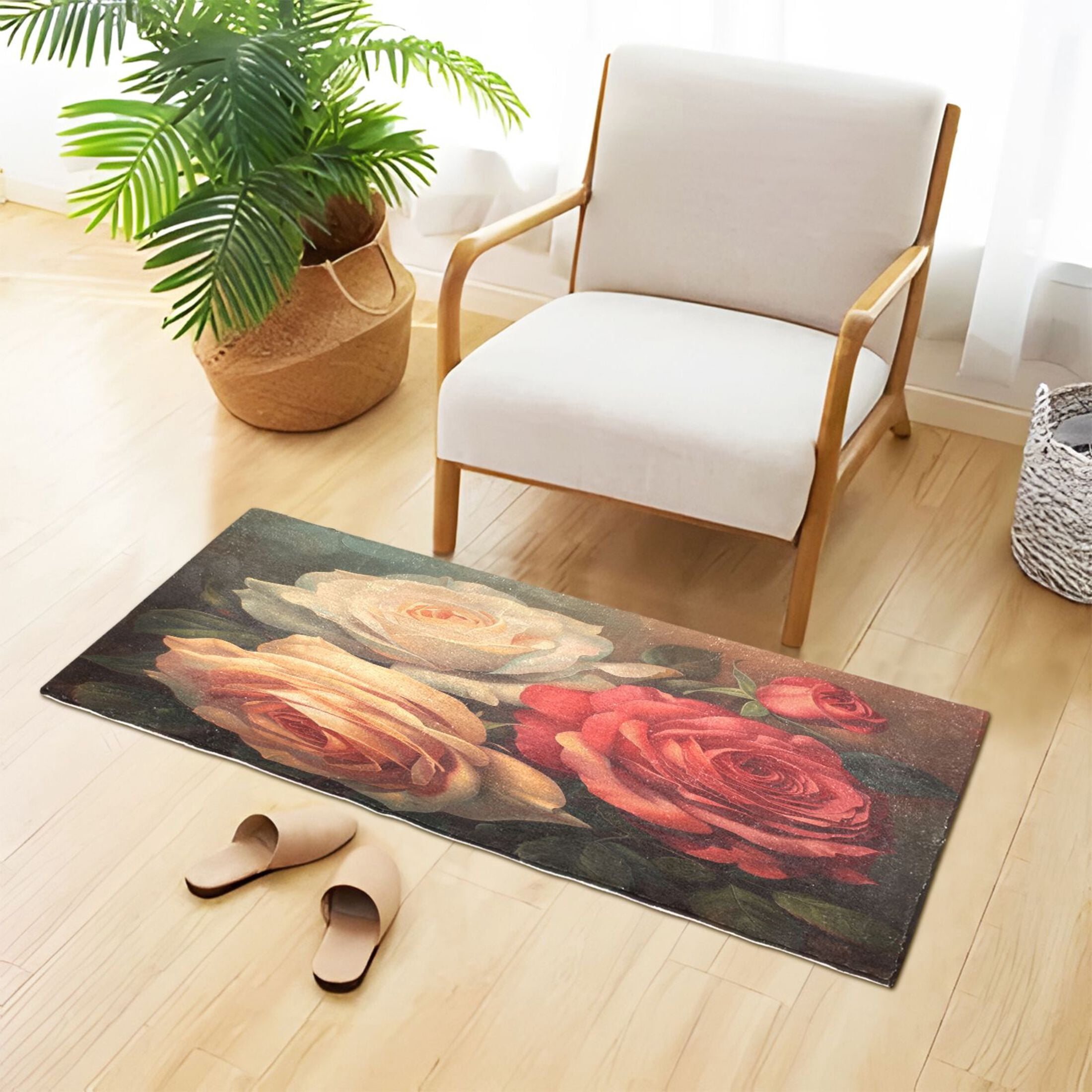 Red Pink Cream Rose Bath Mat 39x20 Non-Slip Bathroom Rugs Absorbent Soft Plush Quick Dry for Tub Shower Kitchen Home Decor