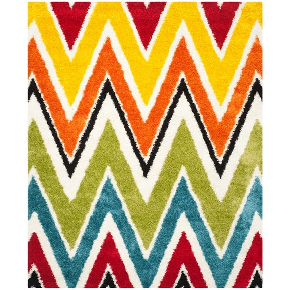 SAFAVIEH Trafford Zigzag Stripes Kids Shag Area Rug, Ivory/Multi, 8'6" x 12'