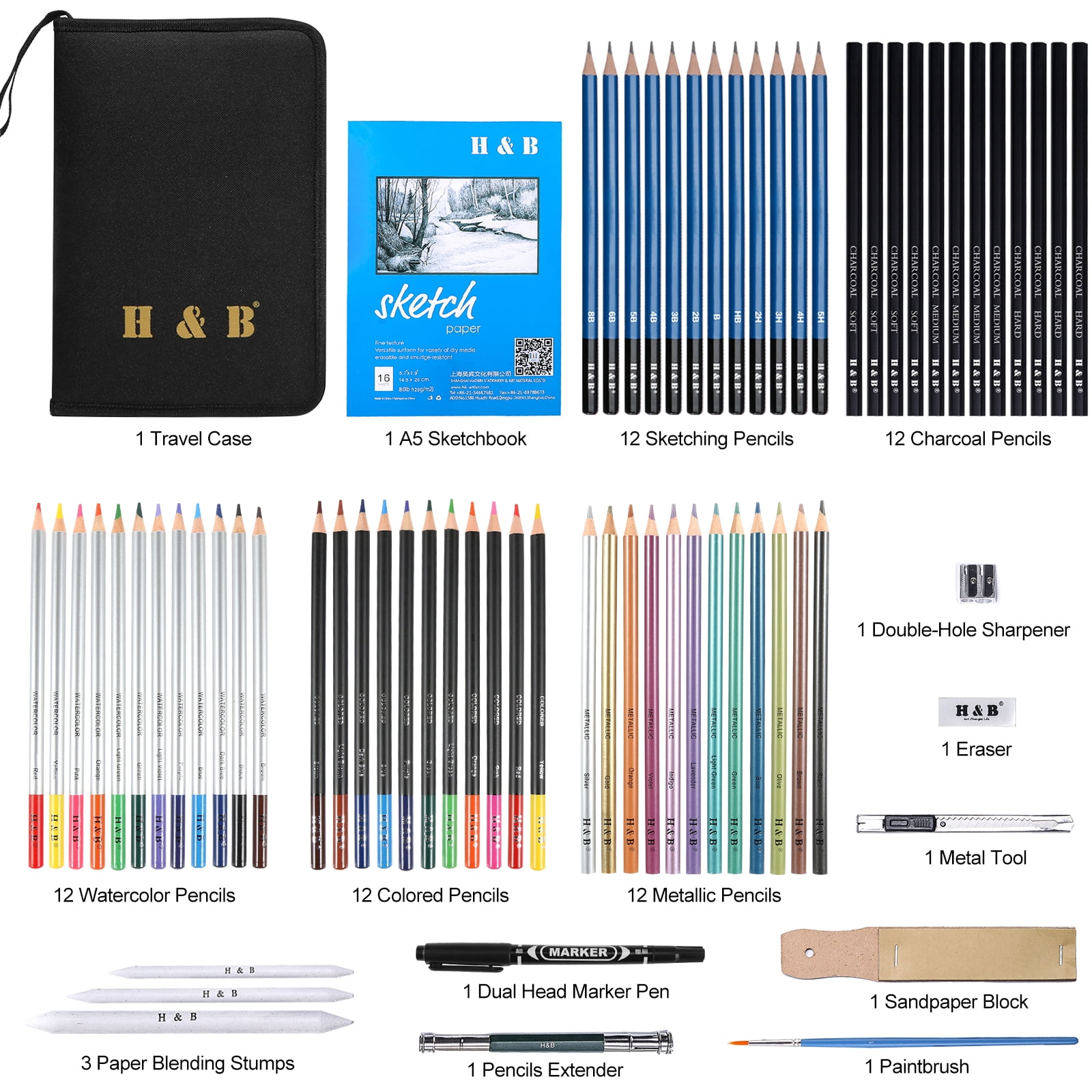 H & B Sketch Pad and Pencil Set 100 pcs Sketching Pencils Set with Ske —  CHIMIYA