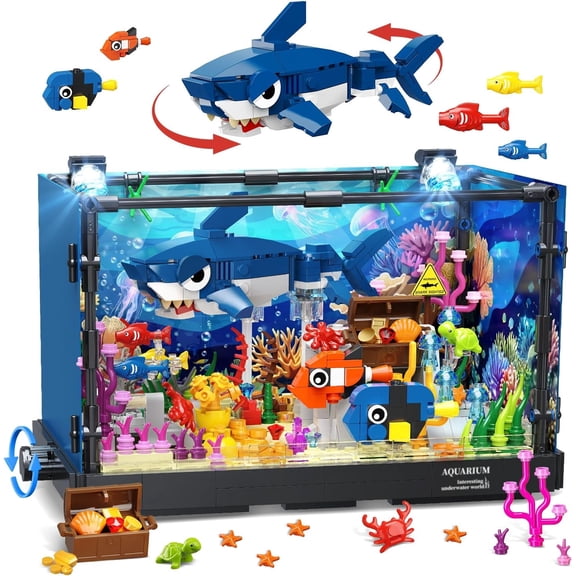 TERRAMUS Ocean Adventure Building Set with Mechanical Motion, 839 PCS Marine Animal Building Blocks, Interactive STEM Construction Toy for Boys Girls Ages 8