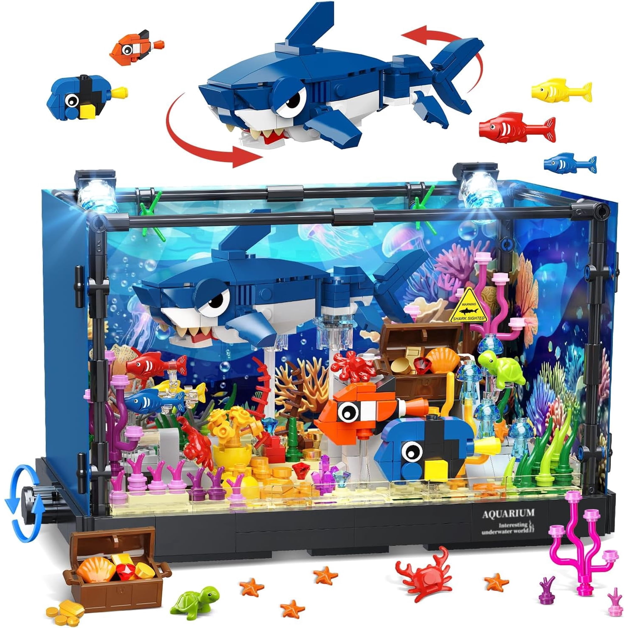 TERRAMUS Ocean Adventure Building Set with Mechanical Motion, 839 PCS Marine Animal Building Blocks, Interactive STEM Construction Toy for Boys Girls Ages 8+