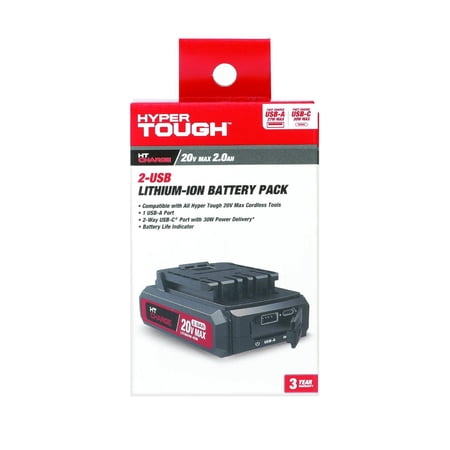 HYPER TOUGH 20V MAX 2.0AH LITHIUM-ION BATTERY PACK WITH USB-A AND USB-C PORTS
