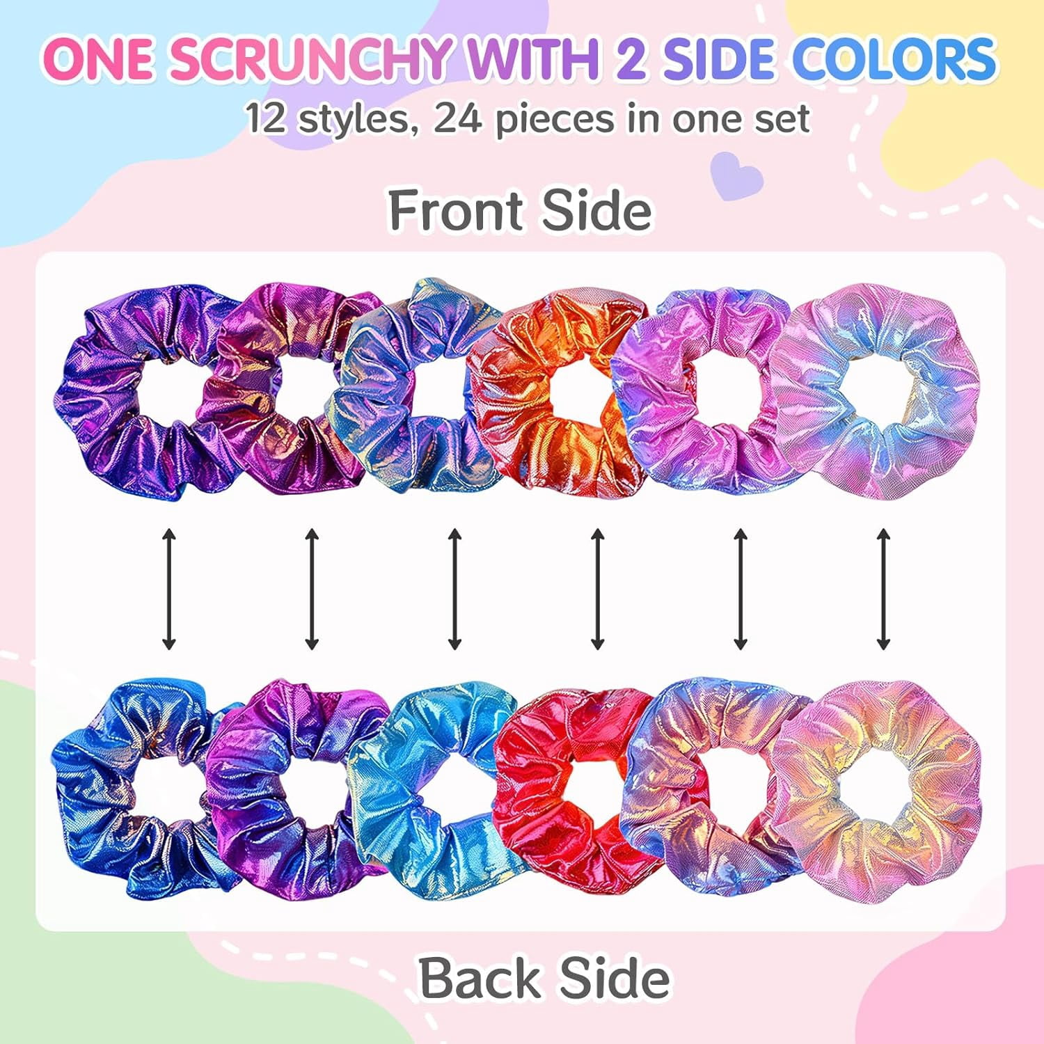 24Pcs Hair Scrunchies for Girls Shiny Metallic Scrunchies Cute Elastic Hair Bands Scrunchy Hair Ties Ponytail Holder for Girls Women Hair Accessories with a Gift Bag for Gym Dance Party Club