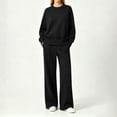 thumbnail image 5 of Costeam Women Crew Neck Long Sleeve Top Wide Leg Pants 2 Piece Outfit Set Soft Stretch Knit Loungewear Tracksuit with Side Pockets Loose Fit Casual Daily Outdoor Bottom Sets, 5 of 6