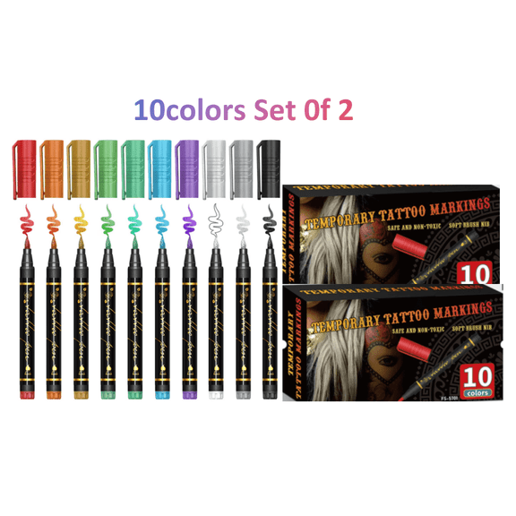10 colors Body Art Marker Pen Body Art Pens Quick-Drying Body Art Pen Marking Skin Design Body Art,2Set