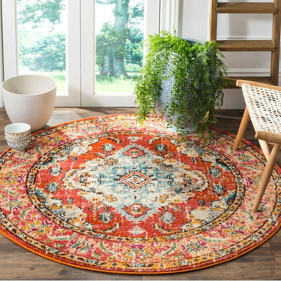 SAFAVIEH Monaco Toria Traditional Area Rug, Orange/Light Blue, 5' x 5' Round