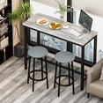 thumbnail image 4 of MOOSENG Bar Table Set with White Faux Marble Top, Pub Height Dining Table and Set of 2 Upholstered Stools, Space-Saving Kitchen Table Set for Small Spaces, 4 of 6