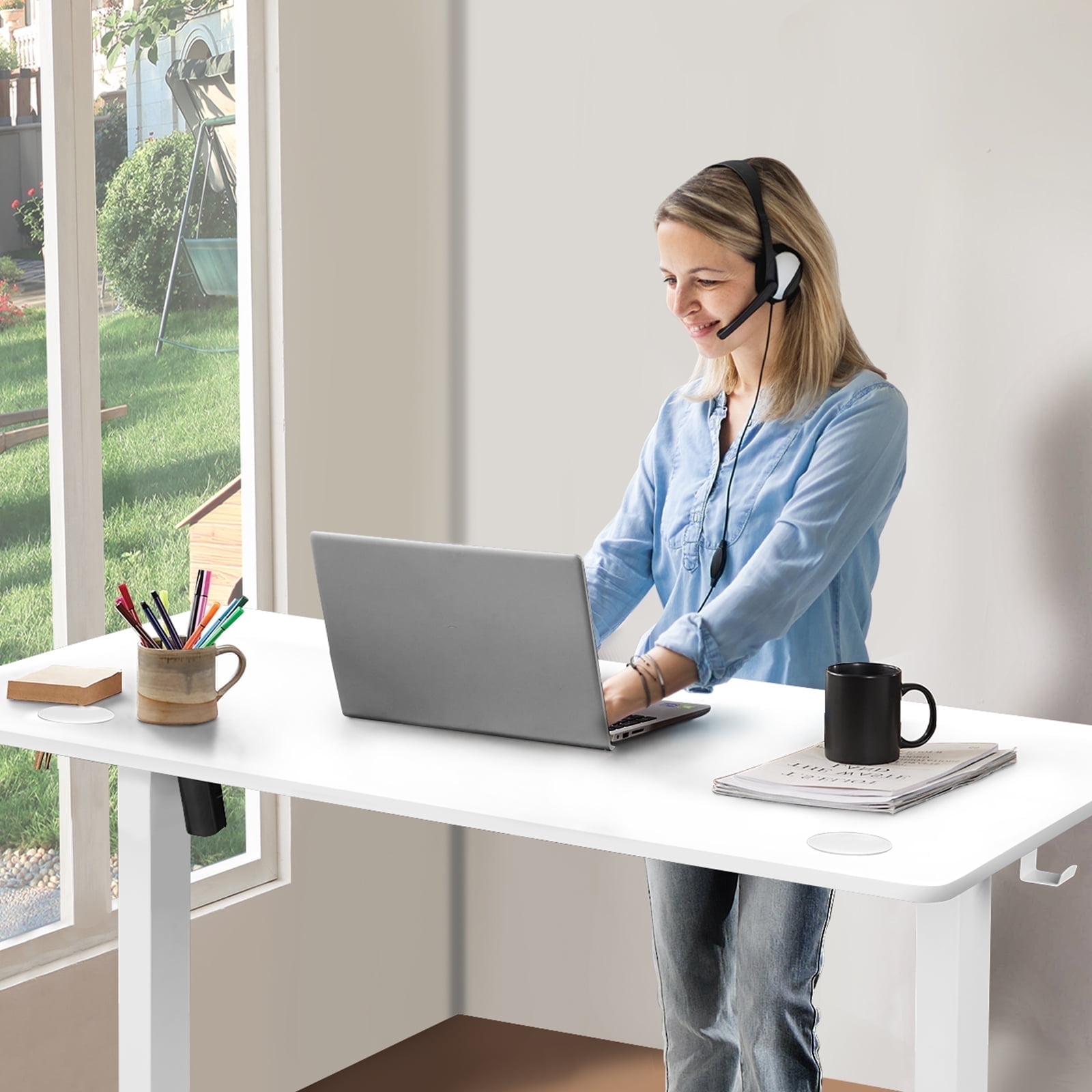 CONCETTA Electric Height Adjustable Desk, 40"x24" Ergonomic Sit Stand Workstation, One-Touch Lift Home Office Desk, White