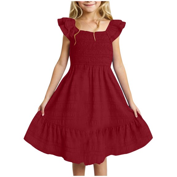 Staki Tutu Dresses for Toddler Girls Toddler Girl Dress Summer Ruffle Sleeveless Baby Girl Fashion Casual Dresses 3-9Y 10-14Y(Red,4-5 Years)