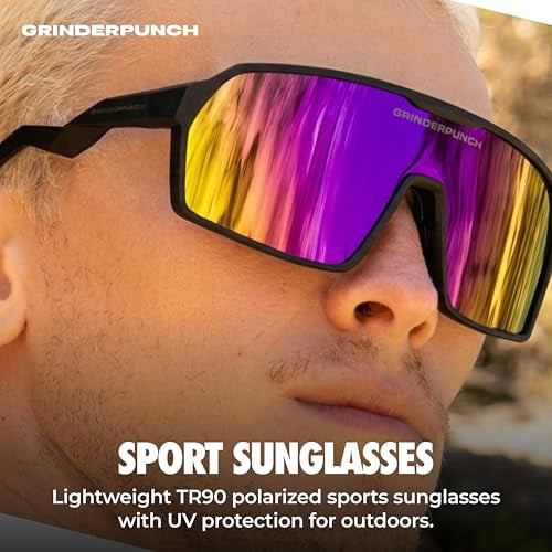 grinderPUNCH Polarized Sports Sunglasses Cycling Baseball Running Ski Softball Fishing Pickleball Glasses Men Women - Purple Vivid