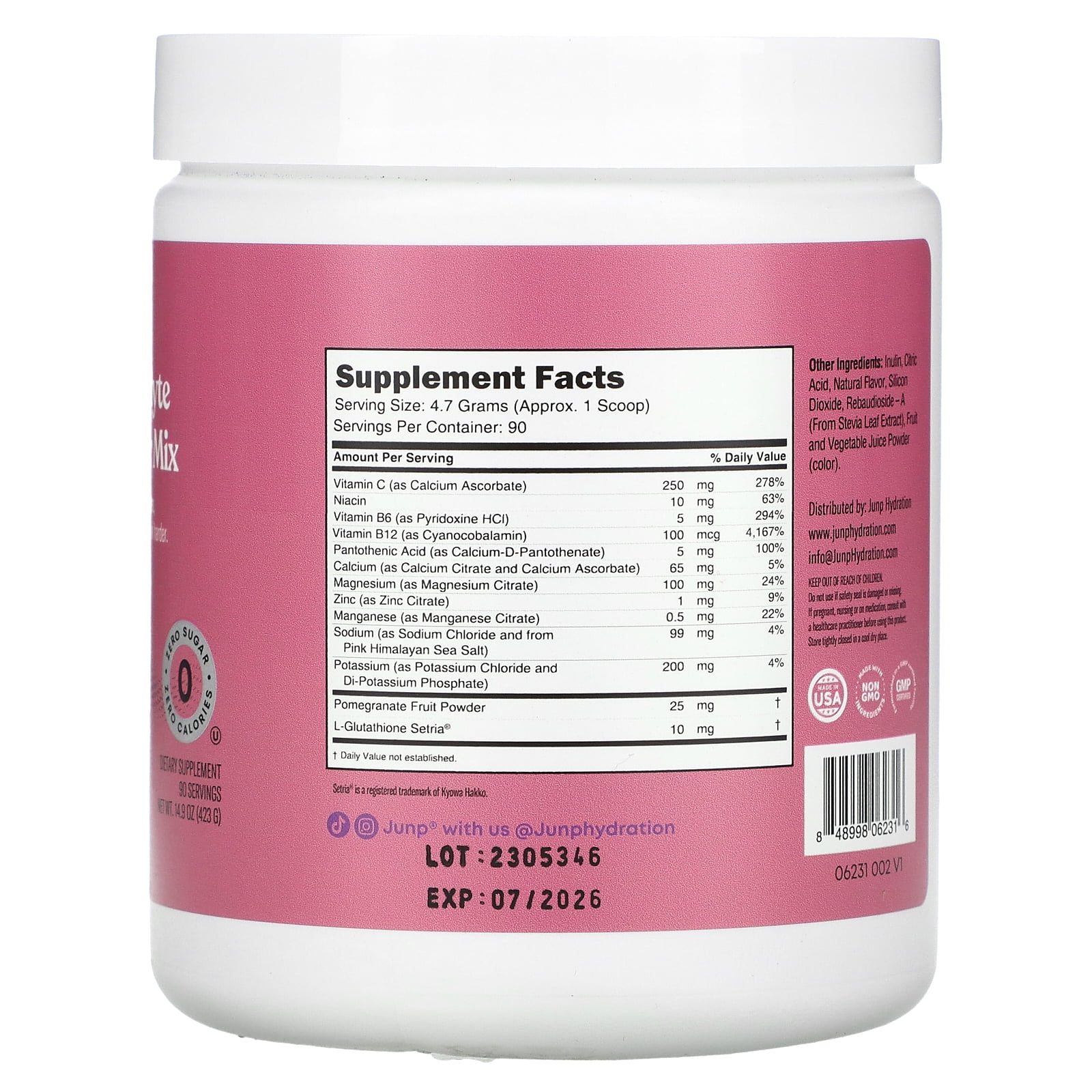 JUNP Hydration Electrolyte Powder, Electrolytes Drink Mix, Sugar Free, Gluten Free, 0 Calories, 0 Carbs, Keto Friendly, Non-GMO, Kosher, 90 Servings, Grape Flavored