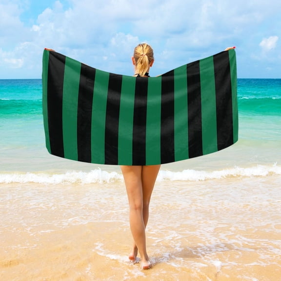Ryvnso Green and Black Stripes Oversized Beach Towel Microfiber Bath Blankets Swimming Fitness 37" x 74"