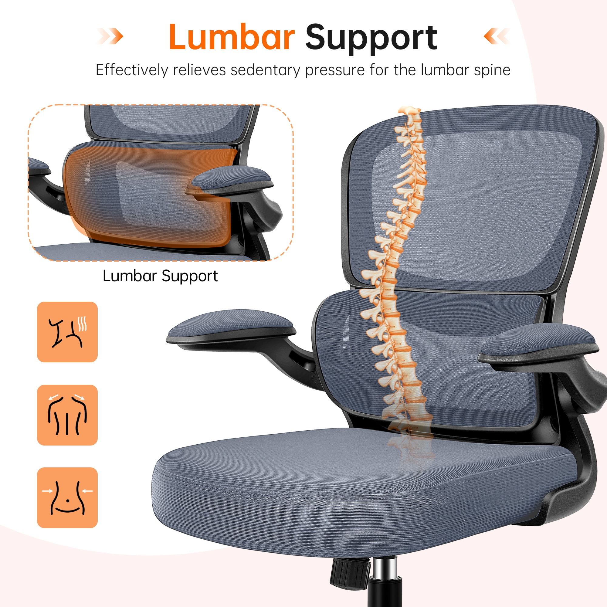 COOLHUT Office Chair, Ergonomic Desk Chair with Lumbar Support and Adjustable Armrests, Breathable Mesh Computer Gaming Chair, Reclining Task Chair for Home Office, Dark Gray