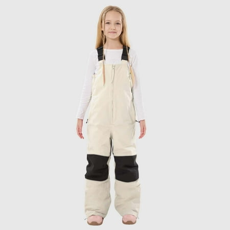 Letdown Boys Girls Snow Bibs Water_proof Insulated Ski Pants Kids Adjustable Strap Snowboard Overalls Multi Pockets Winter Snowsuit Pants (#01-Beige 4-5 Years)