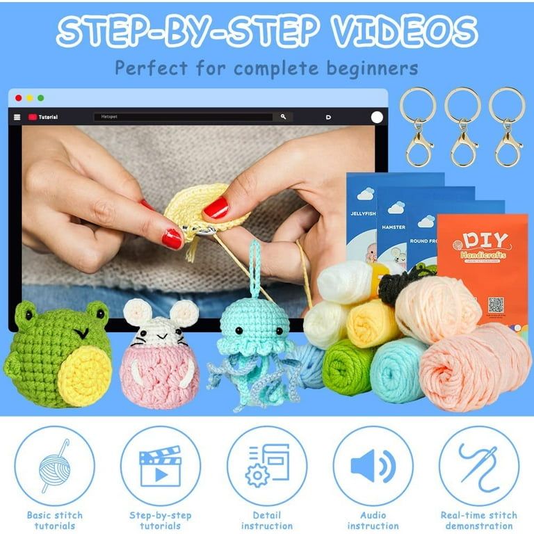 Beginner Crochet Kit, Crochet Kits for Kids and Adults, 3PCS Crochet Animal  Kit for Beginners Include Videos Tutorials, Yarn, Eyes, Stuffing, Crochet