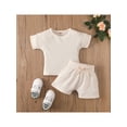 thumbnail image 3 of aturustex Short Sleeve Solid Color Waffle Knit T-Shirts + Shorts Set Toddler Boy 2Pcs Summer Outfits, 3 of 9