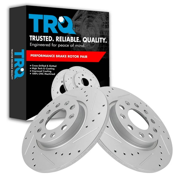 TRQ Rear Performance Brake Rotors Set Premium G-Coated Cross Drilled & Slotted Fits Select 2015-2017 Chrysler 200 2014-2021 Jeep Cherokee