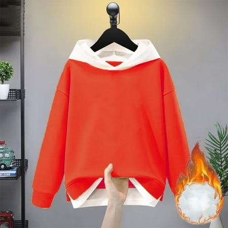 

HAOTAGS Hoodies for Toddler Girls Color Block Pullover Casual Long Sleeve Hooded Sweatshirts Red Size 3 Years