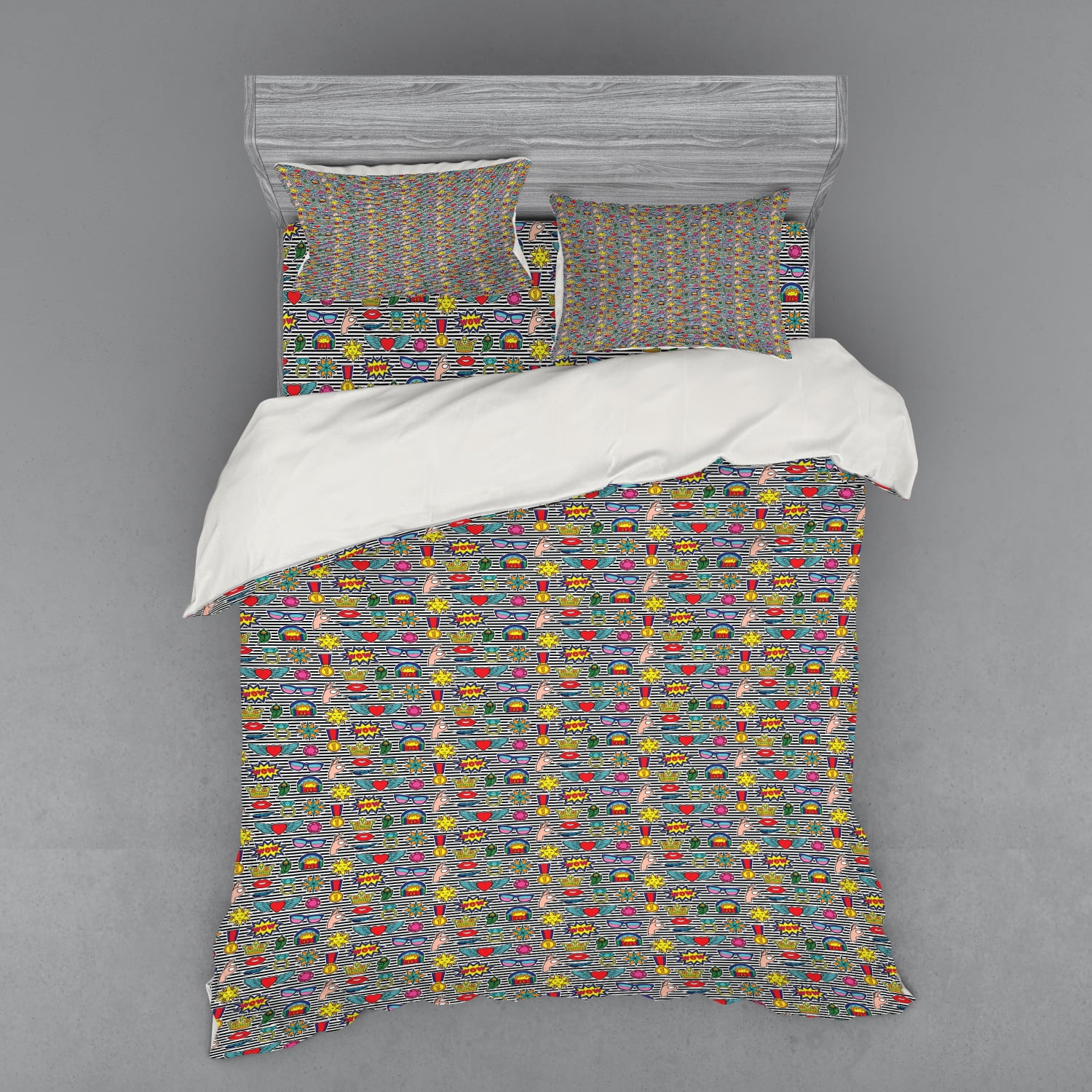 Retro Duvet Cover Set, Various Different Cartoon Style on Black and