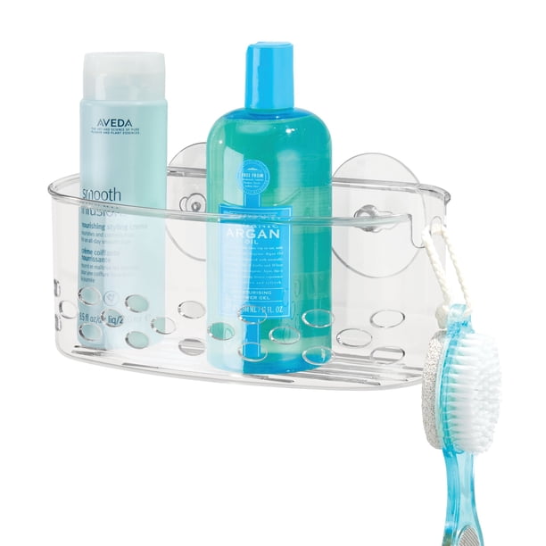 Mainstays Chloe Suction Storage Basket Shower Organizer Clear Walmart Com
