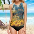 thumbnail image 5 of Women's Printed Tankini Top - High Elasticity Slim-Fit Swimsuit with Removable Straps & Cups, Perfect for Beach & Pool Parties，A Sunflowers, 5 of 7