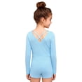 thumbnail image 4 of Haitryli Kids Girls Gymnastics Leotard Long Sleeve Ballet Dance Bodysuit Biketard Tumbling Unitard with Shorts Light Blue 6, 4 of 7