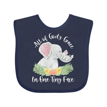

Inktastic All of God s Grace in One Tiny Face Elephants and Flowers Gift Baby Boy or Baby Girl Bib