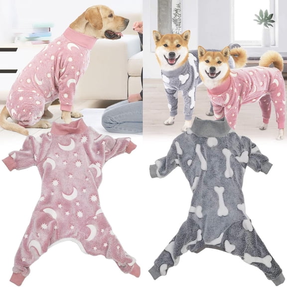 Ympkerial Dog Christmas Pajamas Large Breeds Warm Coral Velvet Onesie with Starry Sky Design Soft Winter Pjs Coat for Medium Large Dogs Pink L