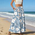thumbnail image 5 of LWavelet Women Floral Print Tiered Maxi Skirt Elastic Waist With Pockets Boho Summer Long Skirt Light Blue 2XL, 5 of 6