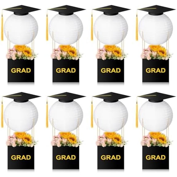 8 Pcs Grad Hat Paper Lantern Graduation Table Centerpiece Boxes Graduation Cup Lanterns Congrats Graduation Cap Flower Box Decoration Gifts for Graduation Ceremony Party Favor Him Her
