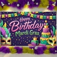 thumbnail image 3 of Colorful Triangle Flags Mardi Gras Banner Gold Mardi Gras Masks Backdrop Purple Cake Design Tropical Feathers Carnival Display for Mardi Gras Party Birthday Celebration Indoor Decoration, 3 of 9