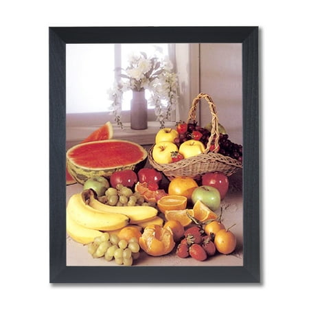 Bandana Frame - Strawberry Grapes Apples Bananas Kitchen Wall Picture Black Framed Art Print