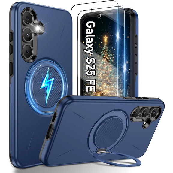 REQO for Samsung Galaxy S25 FE Case [Compatible with MagSafe Accessories]:2 Pcs HD Screen Protectors,Built-in Kickstand,Dual Layer Shockproof,Camera Guard,Velvet Touch,S25 FE