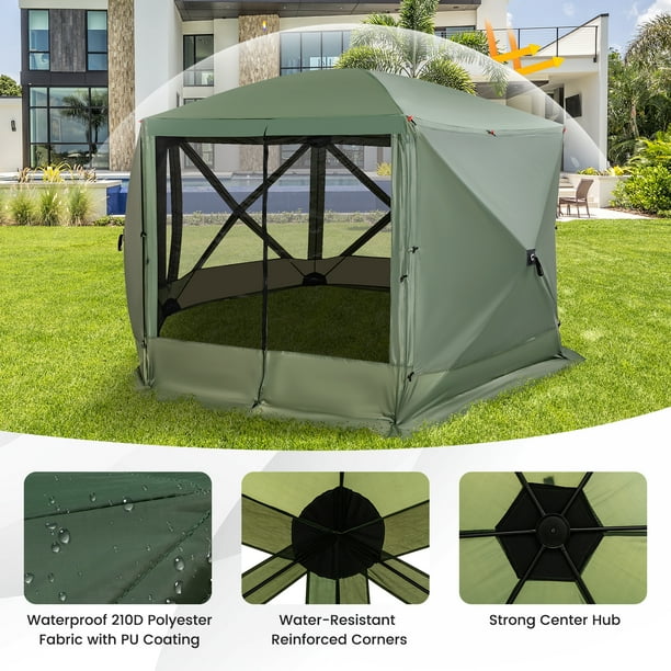 Costway 11.5 X 11.5 FT 6 Sided Pop up Screen House Tent With 2 Wind Panels for Camping Green Walmart