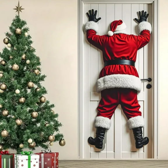 Happy Christmas Door Banner Santa, 72.83x35.43 Inches Merry Christmas & Happy New Year Decor, Santa Claus Door Frame Banner, Funny Xmas Door Covers for Home Winter Holiday Christmas Supplies