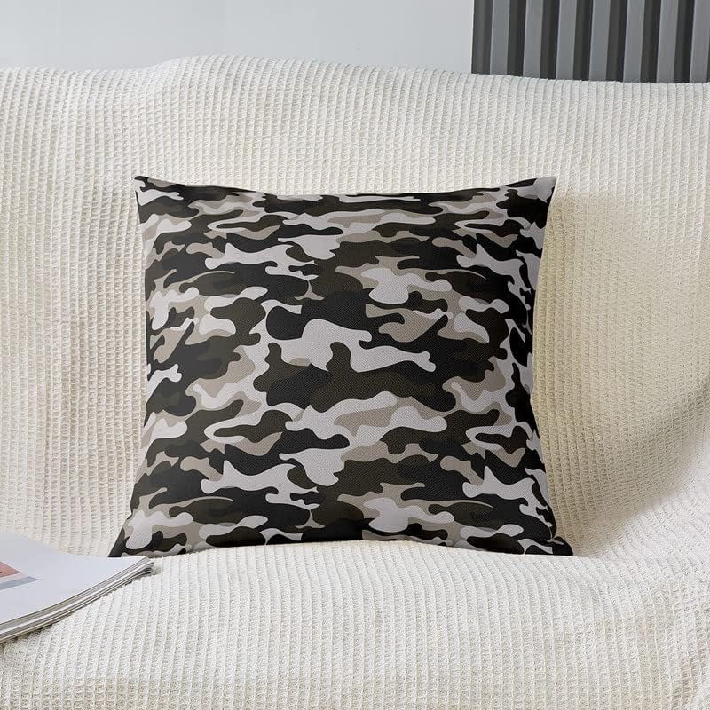Set of 2 Camouflage Green Black Throw Pillow Covers, Camo Cushion Case for Home Living Room Decor, Reversible Military Style Decorative Throw Cushion Case, 20x20 Inches
