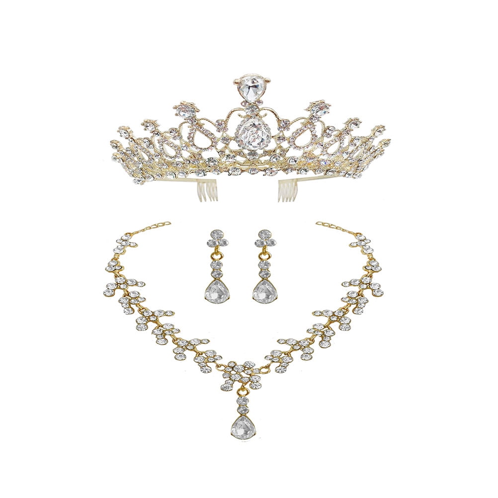 1 Set Chic Bride Crown Necklace Earring Set Delicate Jewelry Wedding