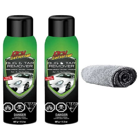 Dry Shine Waterless Car Care Bug & Tar Remover (2 Pack) plus 1 Microfiber (Best Microfiber Towels For Waterless Wash)